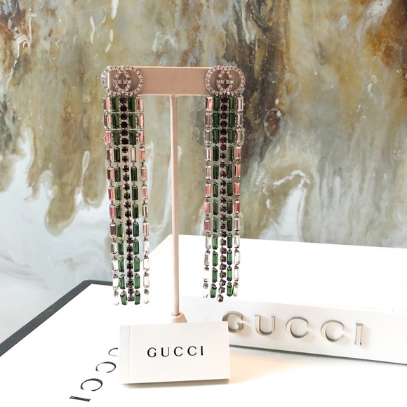 Rare Gucci Crystal GG Long Dangle Earrings - Picture 2 of 8